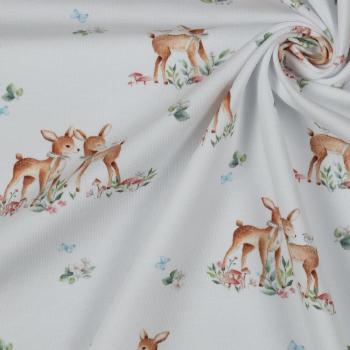 Preview: Baumwolljersey Rehe auf Weiß